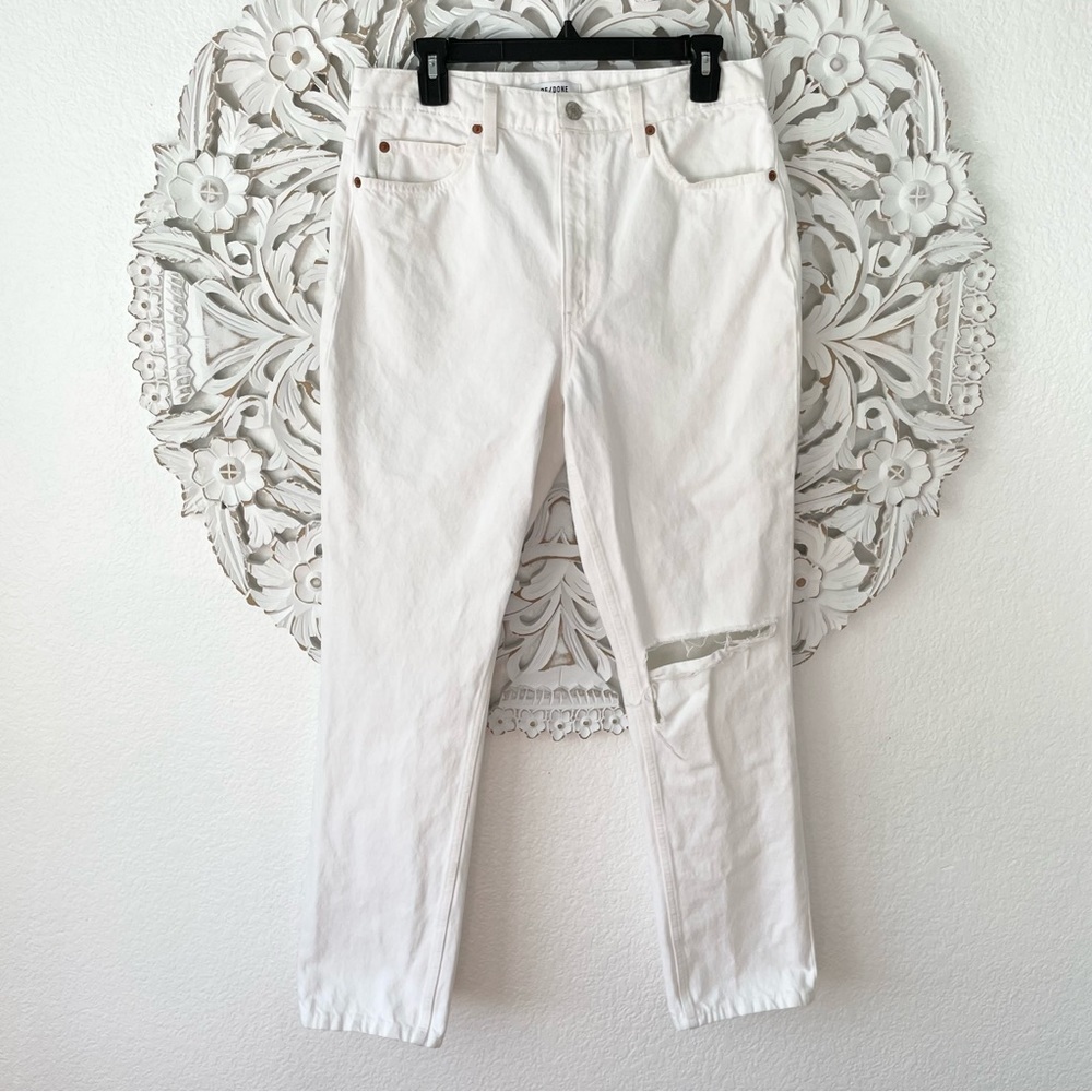 {Re/Done} Originals 70s High Rise Straight, White With Rips, Size 30